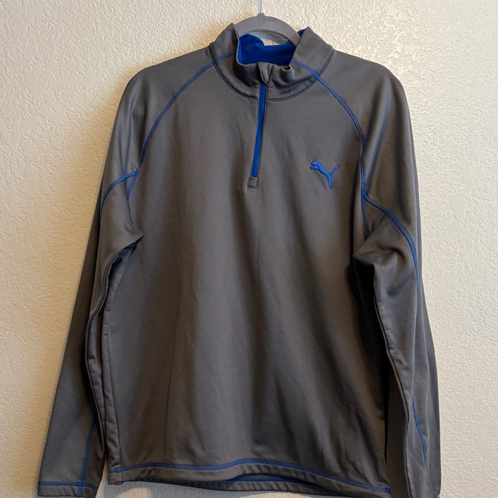 Puma Men's Charcoal and Royal Blue Pullover Size L